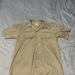 Dickies Men's Casual Khaki Button Down Shirt